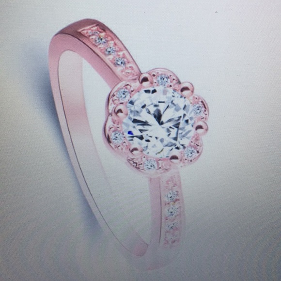 Handmade Jewelry - White cubic zirconia Rose gold flower size8.5 RING